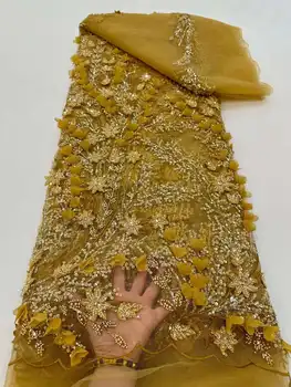 Луксозна Африканска 3D Лейси кърпа за Младоженеца, расшитая мъниста, 2023, Висококачествени Материали, Нигерийская Лейси плат с френски пайети За сватбата на шиене