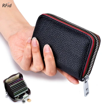 RFID Портфейл от естествена кожа, чанти за мъже и жени, Обикновен правоъгълен портфейл с цип, Малък Луксозен Дизайнерски Женски портфейл-месинджър
