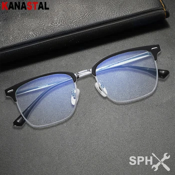 Мъжки слънчеви очила за четене при късогледство от чист титан, блокиране на синята светлина, в квадратни рамки за очила, Мъжки рецептурная оптика, очила за далекогледство