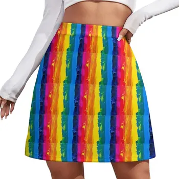 Пола Rainbow Pride, Дамски Абстрактна Пола на Райета, Модерни Мини-Поли с Висока Талия, Графична Градинска Мода, Ежедневна Пола Голям Размер
