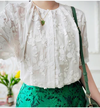 AL60388 Нова висококачествена коприна зелена риза с принтом сън лотос, женски папийонка, плиссированный темпераментна най-риза